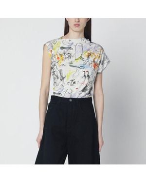 Vivienne Westwood Hebo Asymmetric Tshirt With Wonderland Print - Blue