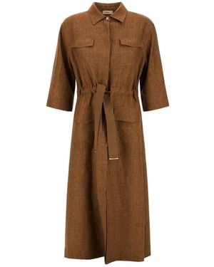 Herno Linen Cotton Polyester Dress - Brown
