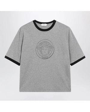 Versace Cotton Jersey Tshirt With Printed Logo - Grey