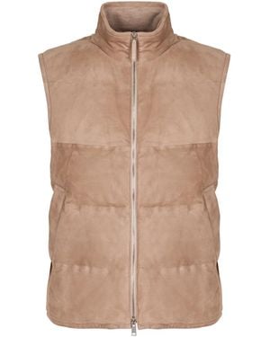 ZEGNA Full Zip Down Vest - Brown