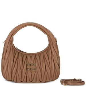 Miu Miu Wander Matelassé Nappa Leather Small Hobo Bag - Brown