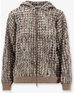 Brunello Cucinelli Perforated Wool Blend Cardigan With Sequins - Multicolor