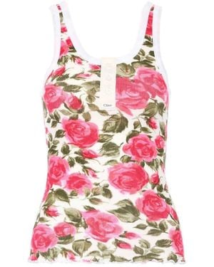 Chloé Henley Floral-Print Tank Top - Red