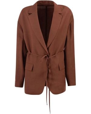 Brunello Cucinelli Fluid Viscose And Linen Twill Jacket With Jewellery - Brown