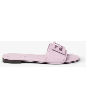 Fendi Baguette Leather Flat Sandals - Pink