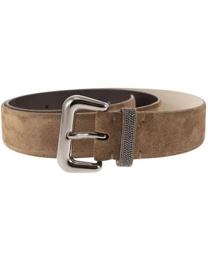 Brunello Cucinelli Suede Leather Belt With Jewelled Keeper - Blue