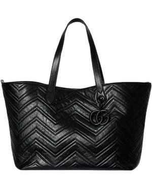 Gucci Leather Large Gg Marmont Shopping Bag - Black