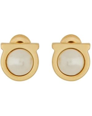 Ferragamo Orecchini "Gancini" Con Perla - Metallic
