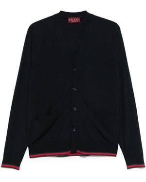 Gucci Knitted Wool Cardigan With Web Pattern - Black
