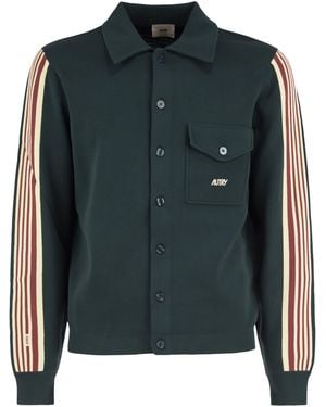 Autry Knitted Jacket With Buttons And Side Stripes - Green