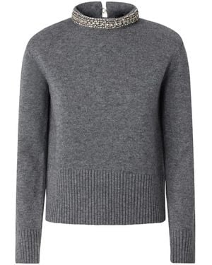 Pinko Knitted Crewneck Sweater With Crystals - Gray