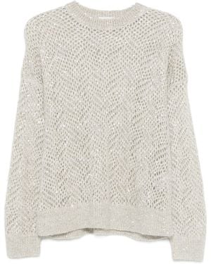 Brunello Cucinelli Sequin-Embellished Open-Knit Sweater - White