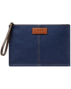Fendi Ff Medium Flat Pouch - Blue