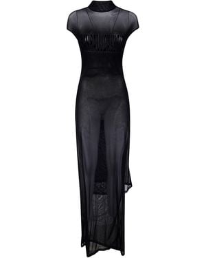 Jean Paul Gaultier Mesh Sleeveless Long Dress With Velvet Flock - Black