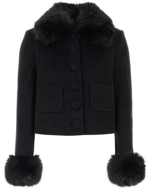 Self-Portrait Self Portrait Wool Fur Cuff Jacket - Black
