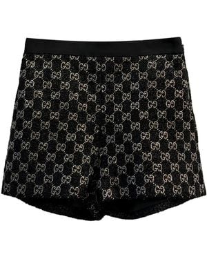 Gucci Embroidered Lamé Wool Tweed Shorts - Black