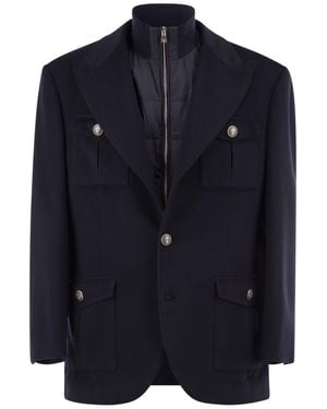 Brunello Cucinelli Virgin Wool Jacket With Removable Padded Gilet - Blue