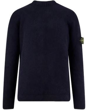 Stone Island Crew Neck Sweater With Logo Patch - Blue