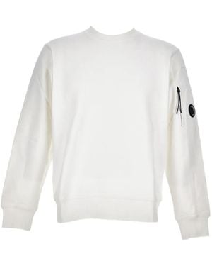 C.P. Company C.P.Company Diagonal Raised Fleece Crewneck Lens Swe - White
