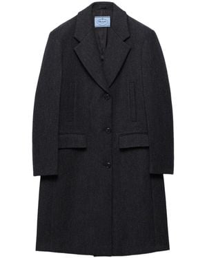Prada Single-Breasted Double Wool Coat - Blue