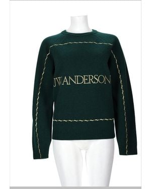 JW Anderson Deep Wool Jumper With Text Detail And Wavy Pattern - Green