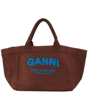 Ganni Reversible Tote Xxl - Brown