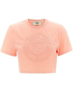 Fendi Short T-Shirt With Embossed Logo - Pink