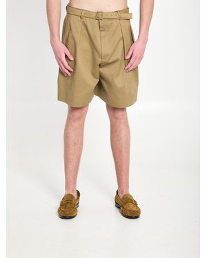 Saint Laurent Pleated Belt Shorts - Natural