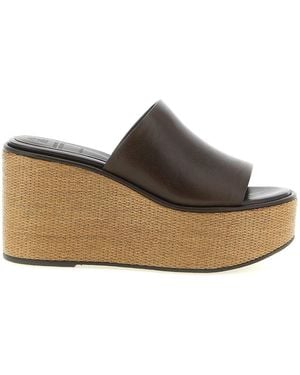 Brunello Cucinelli Leather And Raffia Wedges - Brown