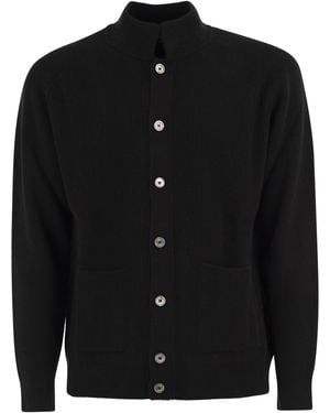 Fedeli Ribbed Cashmere Cardigan With Stand Collar - Black