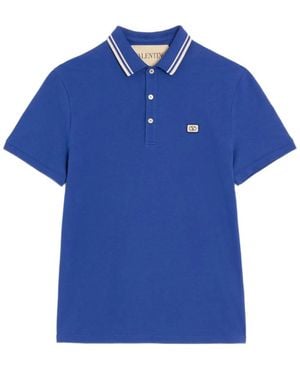 Valentino Garavani Cotton Piqué Polo Shirt With Vlogo Patch - Blue