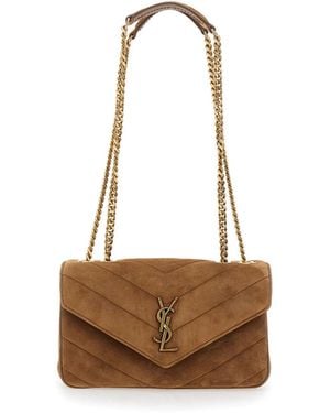 Saint Laurent Small Loulou Quilted Suede Bag - White