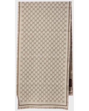 Gucci Embroidered Wool Scarf - Natural
