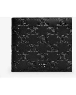 Celine Leather Bifold Wallet With Triomphe Motif - Black