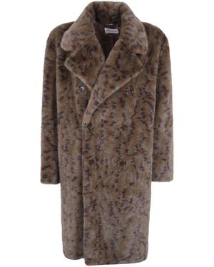 Drole de Monsieur Faux Fur Double Breasted Coat - Brown