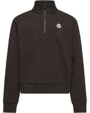 Moncler Cotton Zip-Up Sweatshirt With Logo - Black