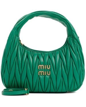 Miu Miu Mango Leather Miu Wander Matelassé Hobo Bag - Green