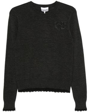 Ganni Wool Cotton Crewneck - Black