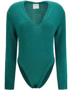 forte_forte Cable-Knit Wool Bodysuit - Green
