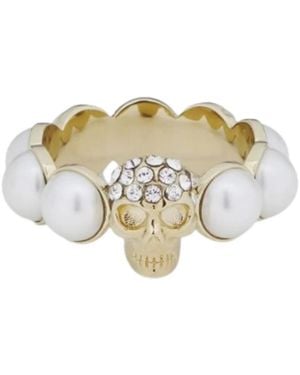McQueen Skull And Pearl Ring - Black