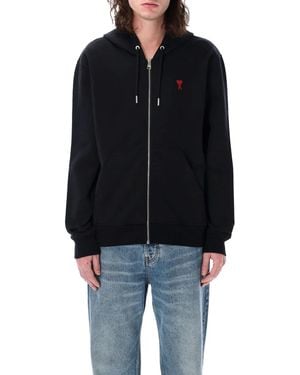 Ami Paris Ami De Coeur Zipped Hoodie - Black