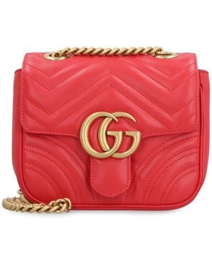 Gucci Gg Marmont Mini Leather Shoulder Bag - Red