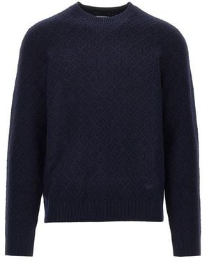 Emporio Armani Knitted Jumper With Diamonds Motif - Blue