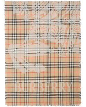 Burberry Scarf With Equestrian Knight Print - Natural