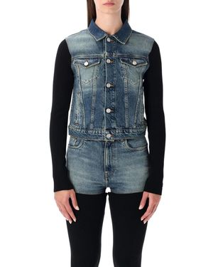 Coperni Hybrid Rib Knit And Denim Trompe-L'Œil Jacket - Blue