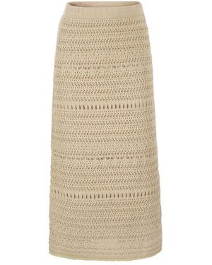 Fabiana Filippi Cotton And Linen Crochet Midi Pencil Skirt - Natural