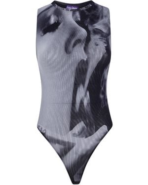 Jean Paul Gaultier Mesh Tank Top Body Printed "Smoking - Blue