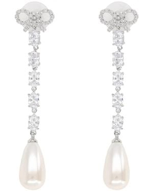 Self-Portrait "Bow Pearl Droplet" Earrings - White