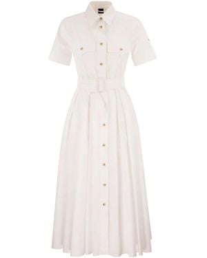 Fay Cotton Button Fastening Dresses - White