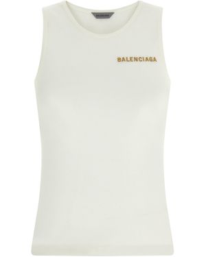 Balenciaga Logo Embroidery Tank Top - White